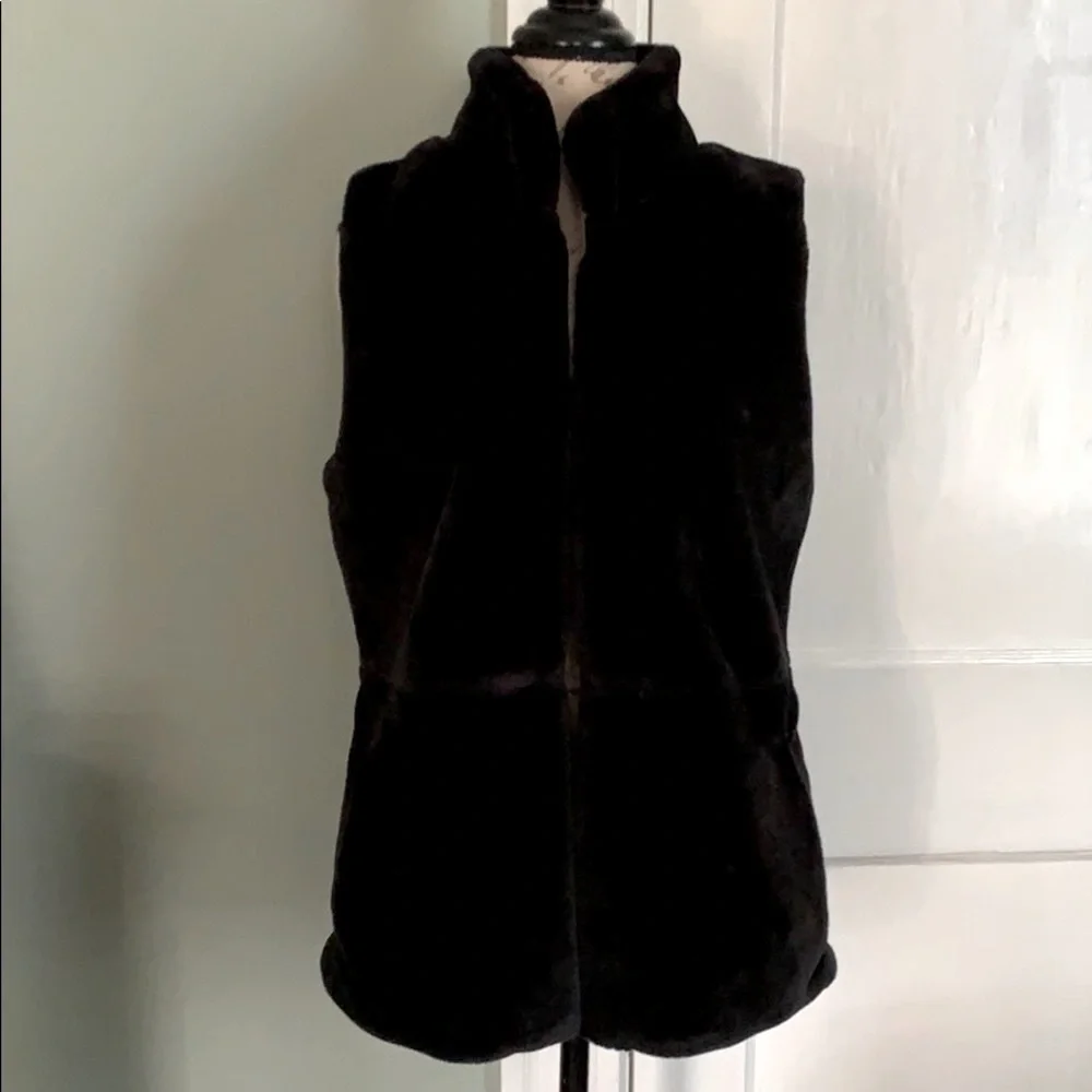 Talbots Plush Faux Fur Black Vest